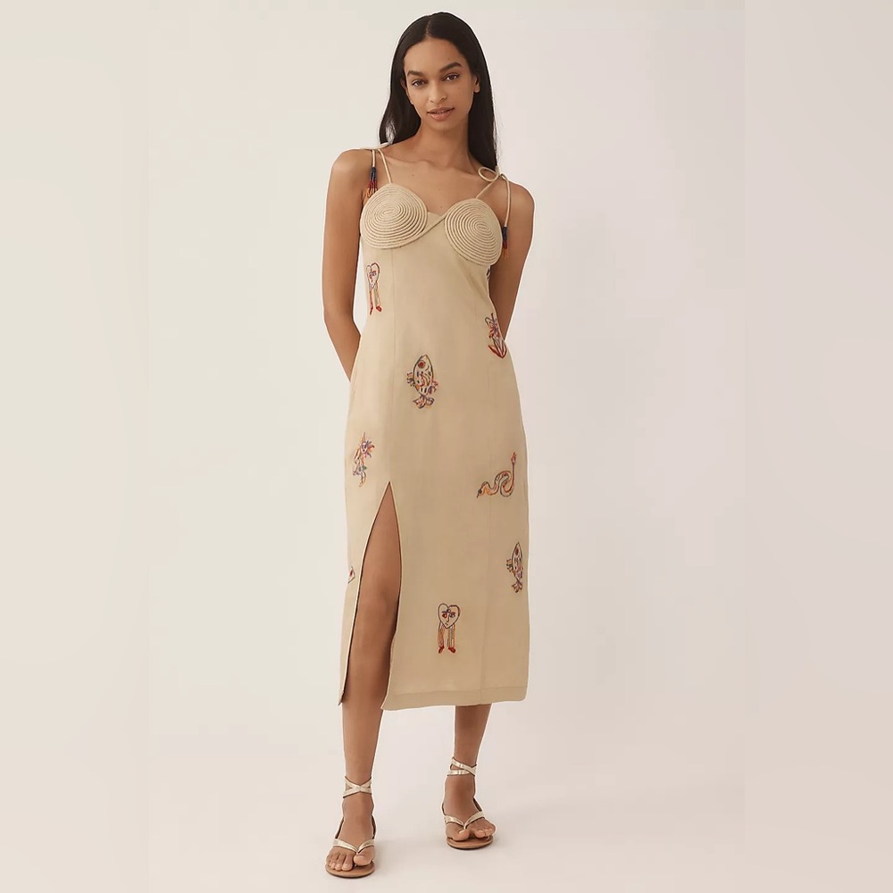 Anthropologie Farm Rio Embroidered Linen Blend Dress (Size L) - NWT